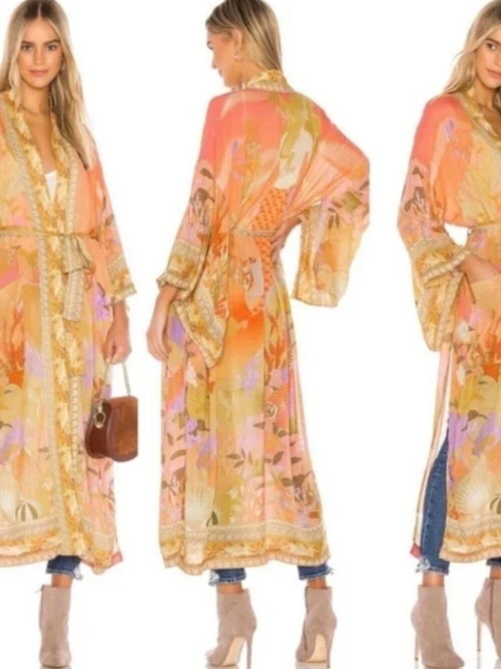 For Love Bell Mermaid Kimono Robe M Maxi Cover Up Ties Fish Coral Seashell Boho